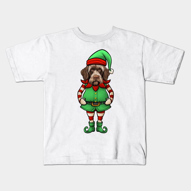 Funny Christmas Elf Wirehaired Pointing Griffon Dog Kids T-Shirt by whyitsme